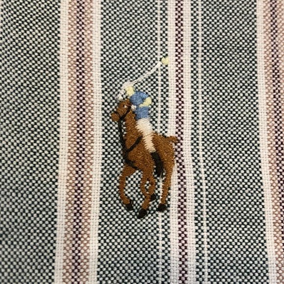 POLO Ralph Lauren Vintage Men's Green Striped OCBD - Size 16/34 - Picture 3 of 11